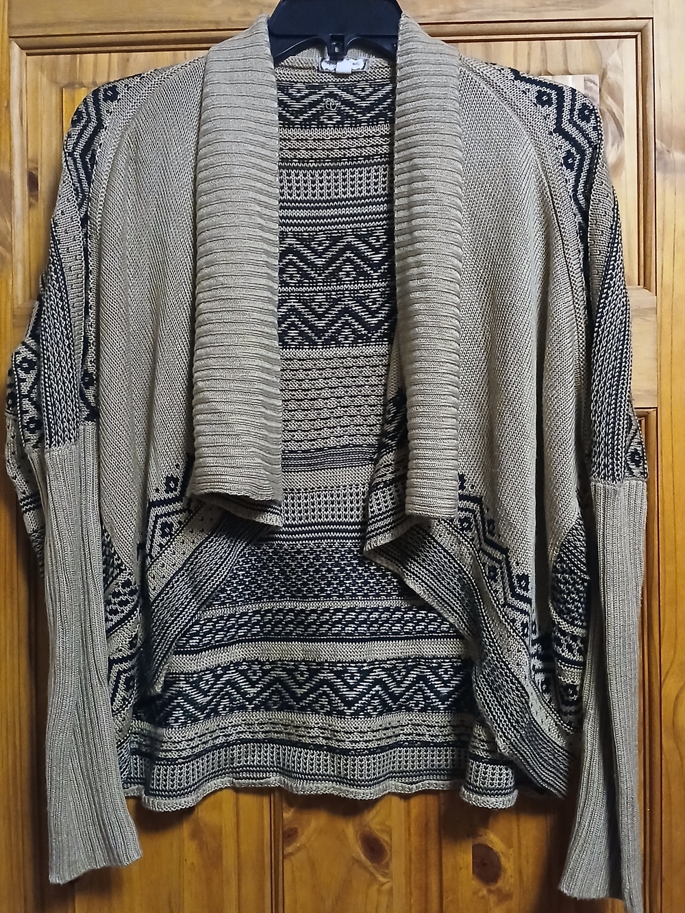 Eyeshadow Open-Front Patterned Cardigan - Taupe & Black